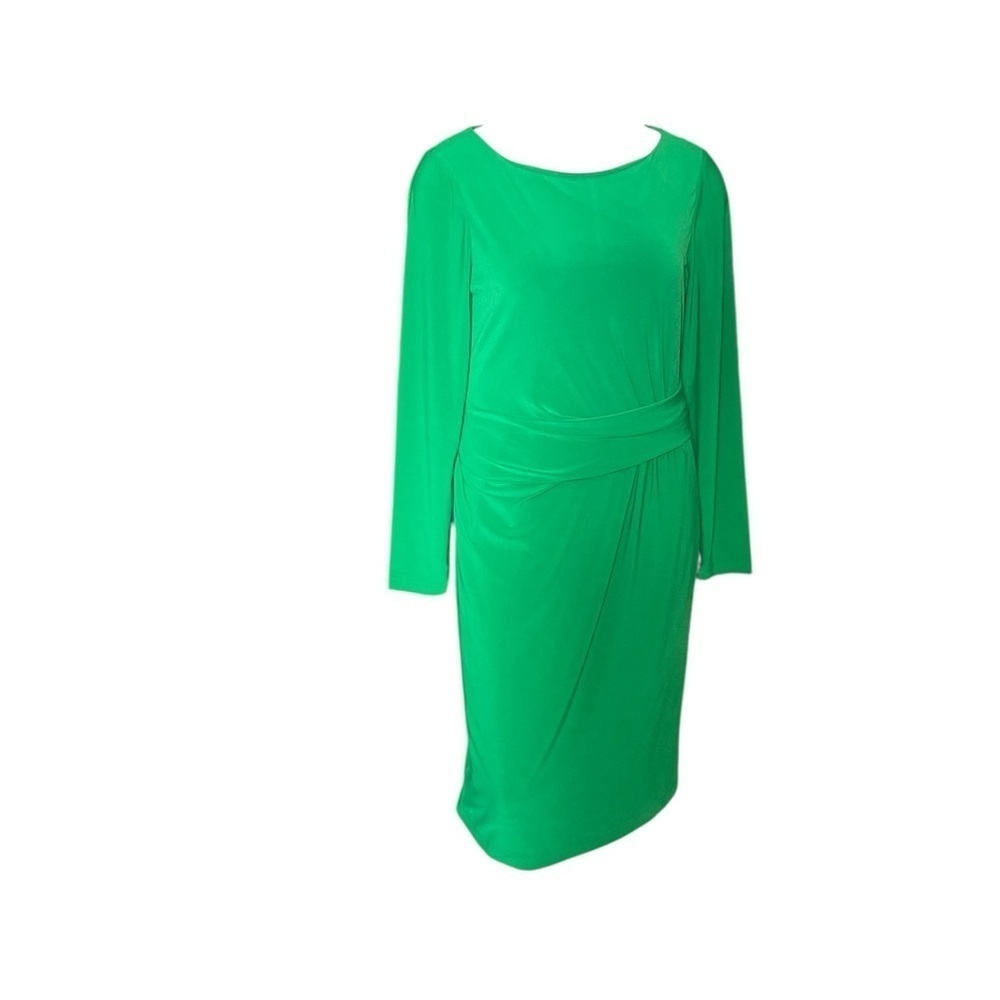 Anne Klein green faux wrap long sleeve dress sz S